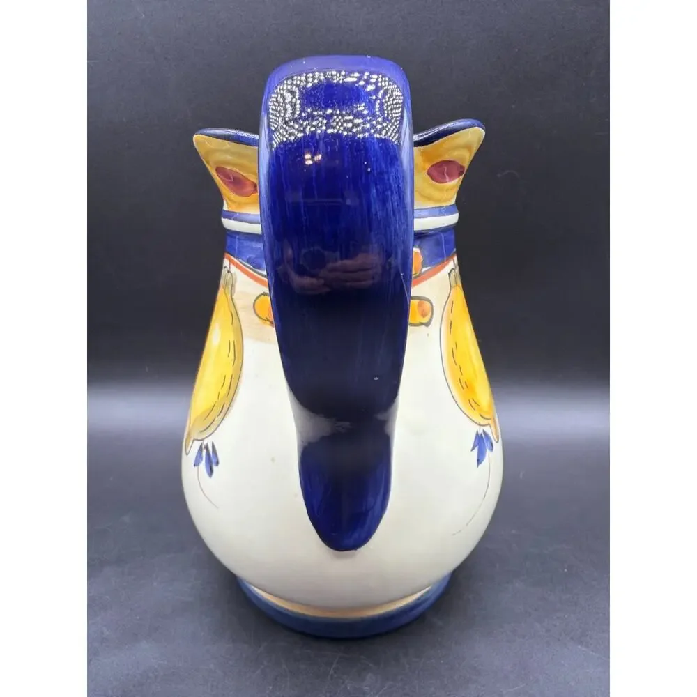 Jay Willfred Hand Painted Portugal Lemon Fruit Ceramic Pitcher Blue White Signed